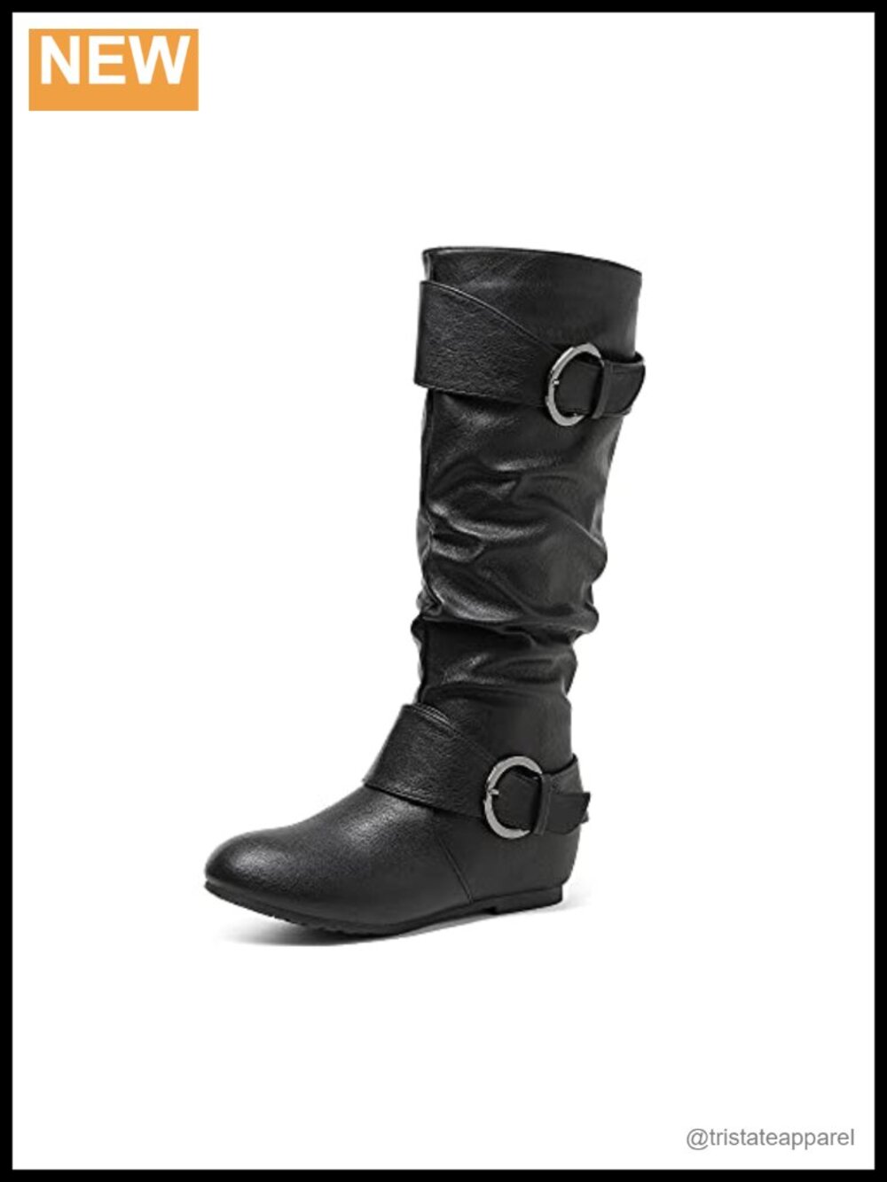 Knee High Wedge Boots Faux Leather Faux Fur Lining Side Zip